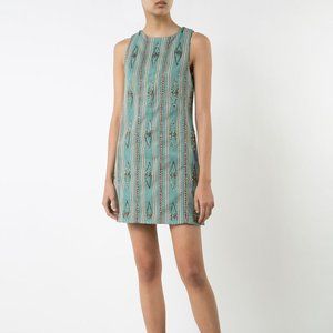 ALICE + OLIVIA Blue Clyde Beaded Tribal Southwest Embroidered Shift Dress SZ 2